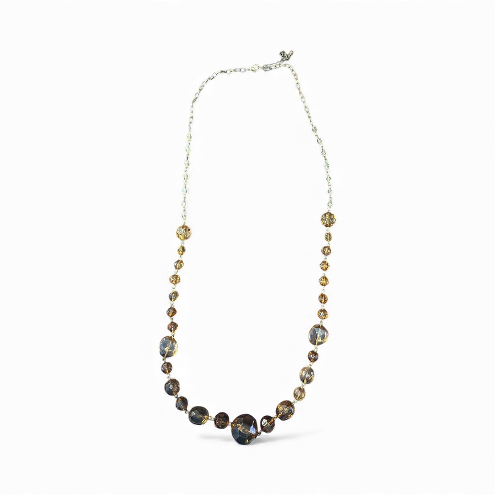 Faceted Amber Glass Bead Necklace with Gold Tone Wire